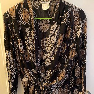 Vintage 90's Ship N Shore !00% Rayon Dress Jacket Black, Ivory and Gold. Size M